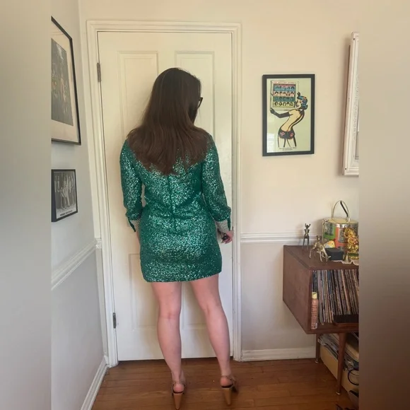 70s Vintage Green Sequin Wiggle Dress - Picture 2 of 9